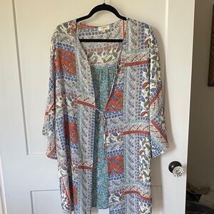 Umgee USA Paisley Patchwork Kimono - Cream, Orange, Green & Blues